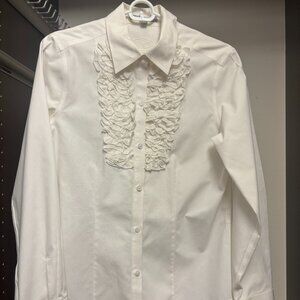 Foxcroft Ruffled Front Long-Sleeve Blouse Size 6